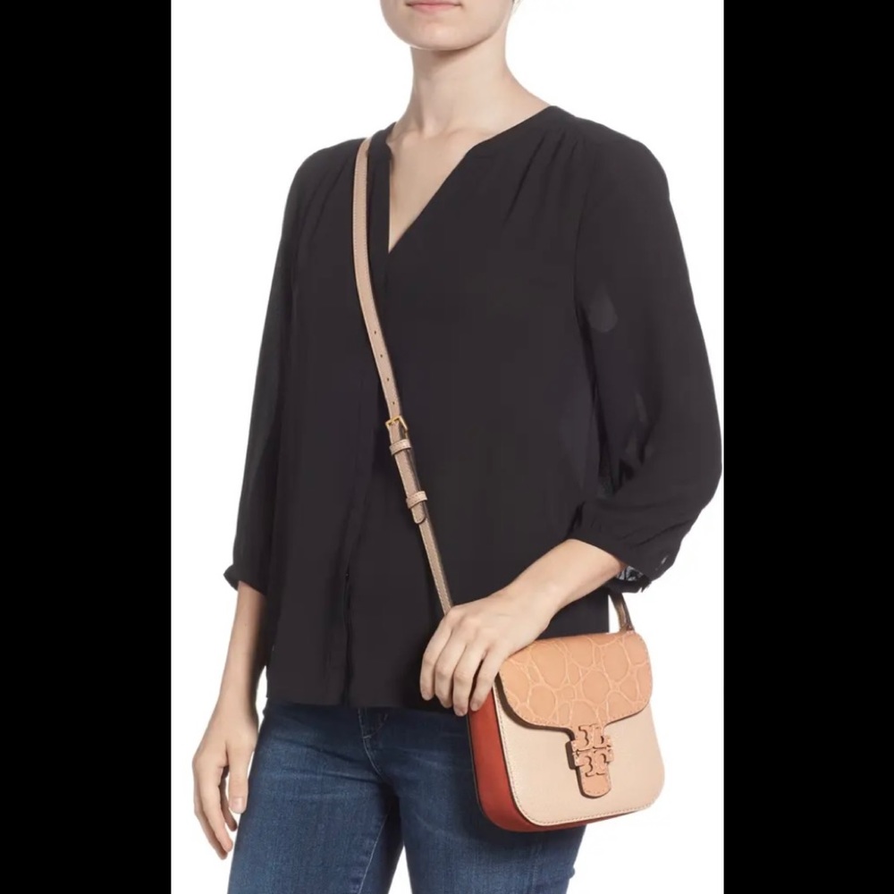 Tory Burch McGraw Croc Embossed Crossbody